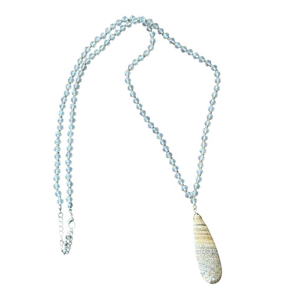 Boho Teardrop Stone Beaded Necklace Crystal Chain Pendant Women Fashion Jewelry